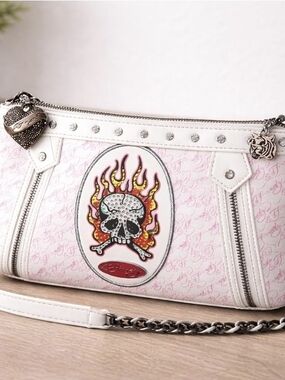 ED HARDY Women’s Shoulder Handbag with Skull Flame Graphic, Monogram